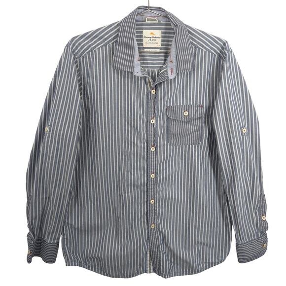Tommy Bahama Other - Tommy Bahama Shirt Mens Medium Gray Striped Island Modern Fit Casual Long Sleeve